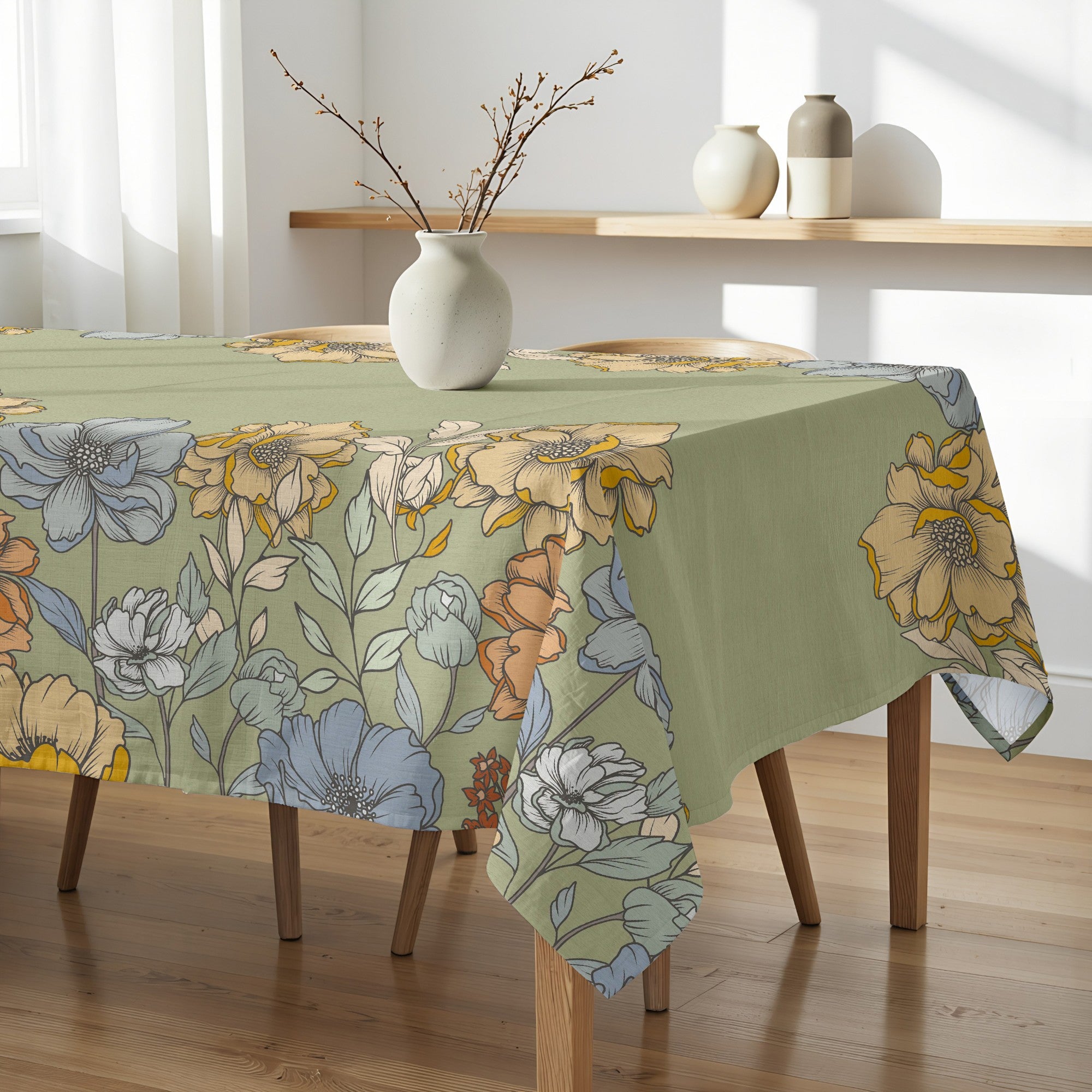 Mantel antimanchas Big Flowers 6 Verde 160