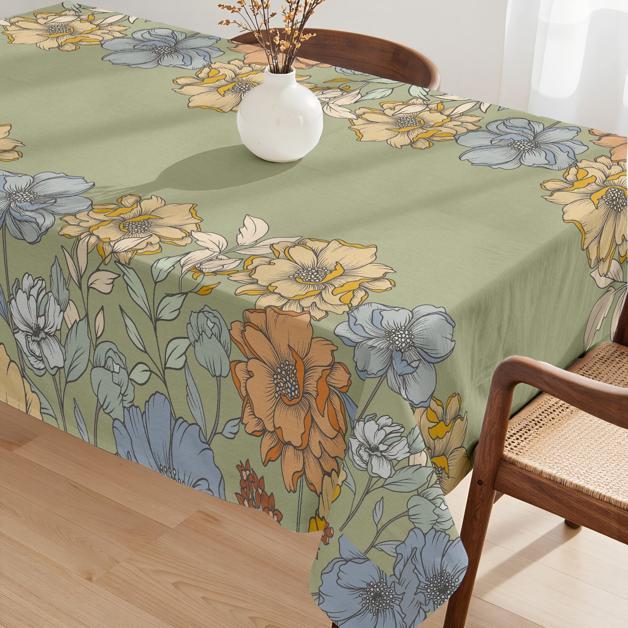 Mantel antimanchas Big Flowers 6 Verde 160