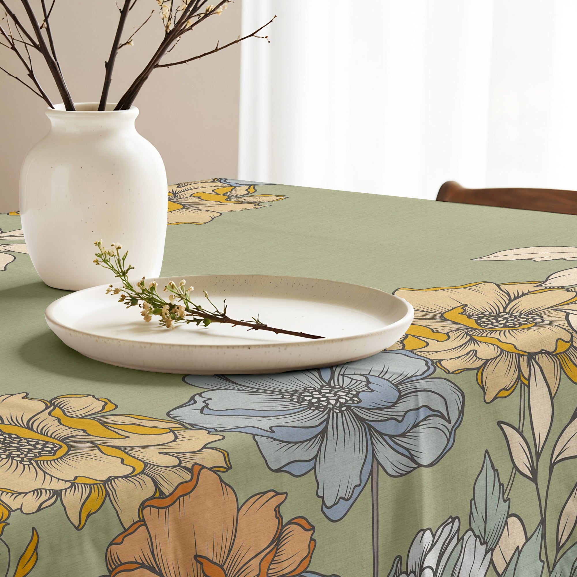 Mantel antimanchas Big Flowers 6 Verde 160
