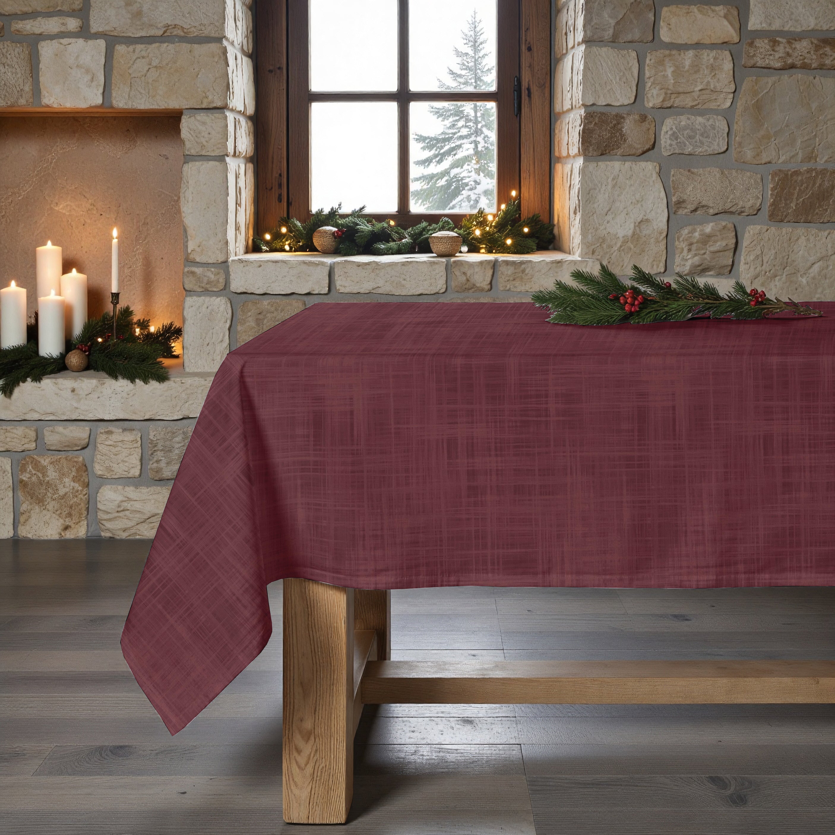 Mantel antimanchas Christmas Burdeos