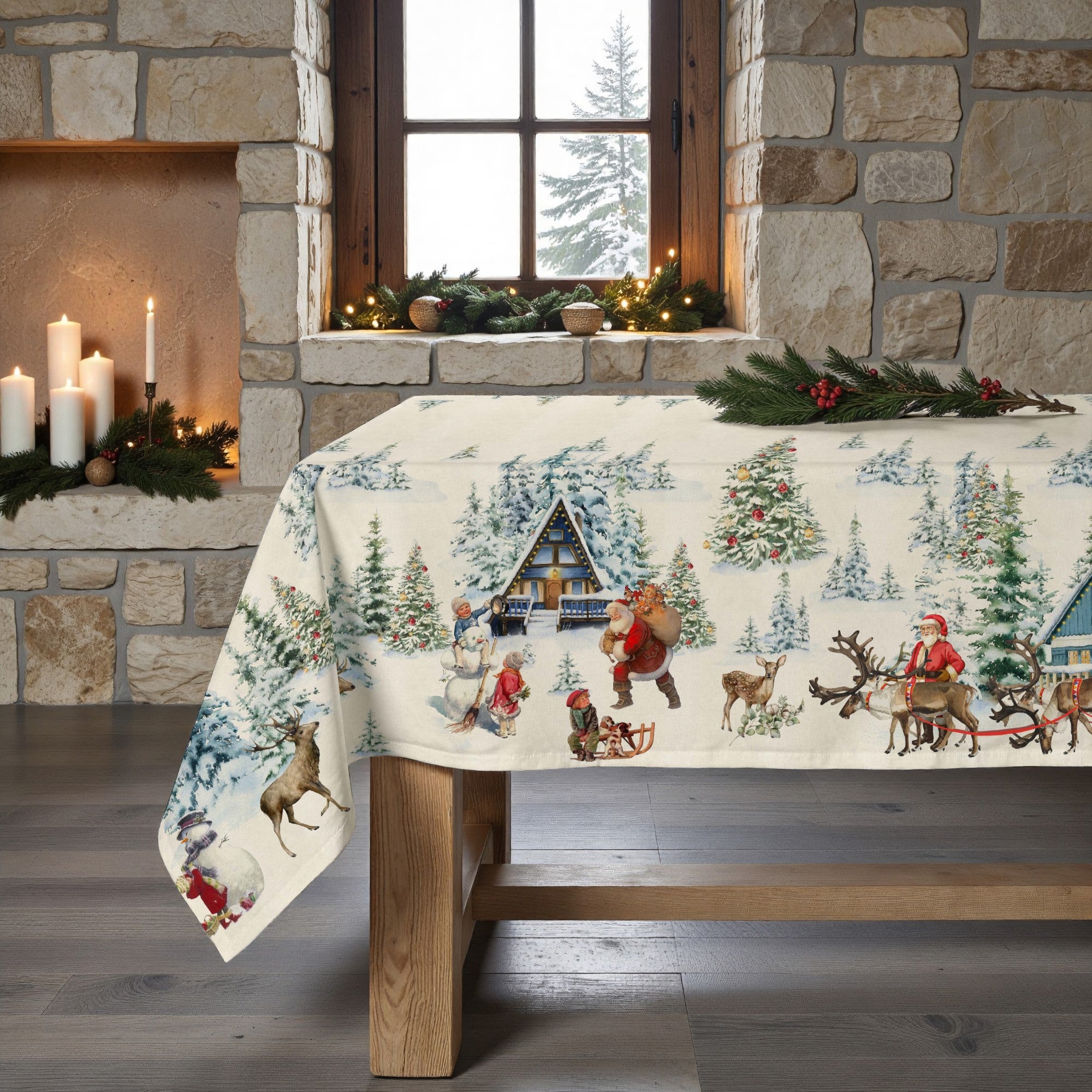 Mantel antimanchas Christmas landscape 100