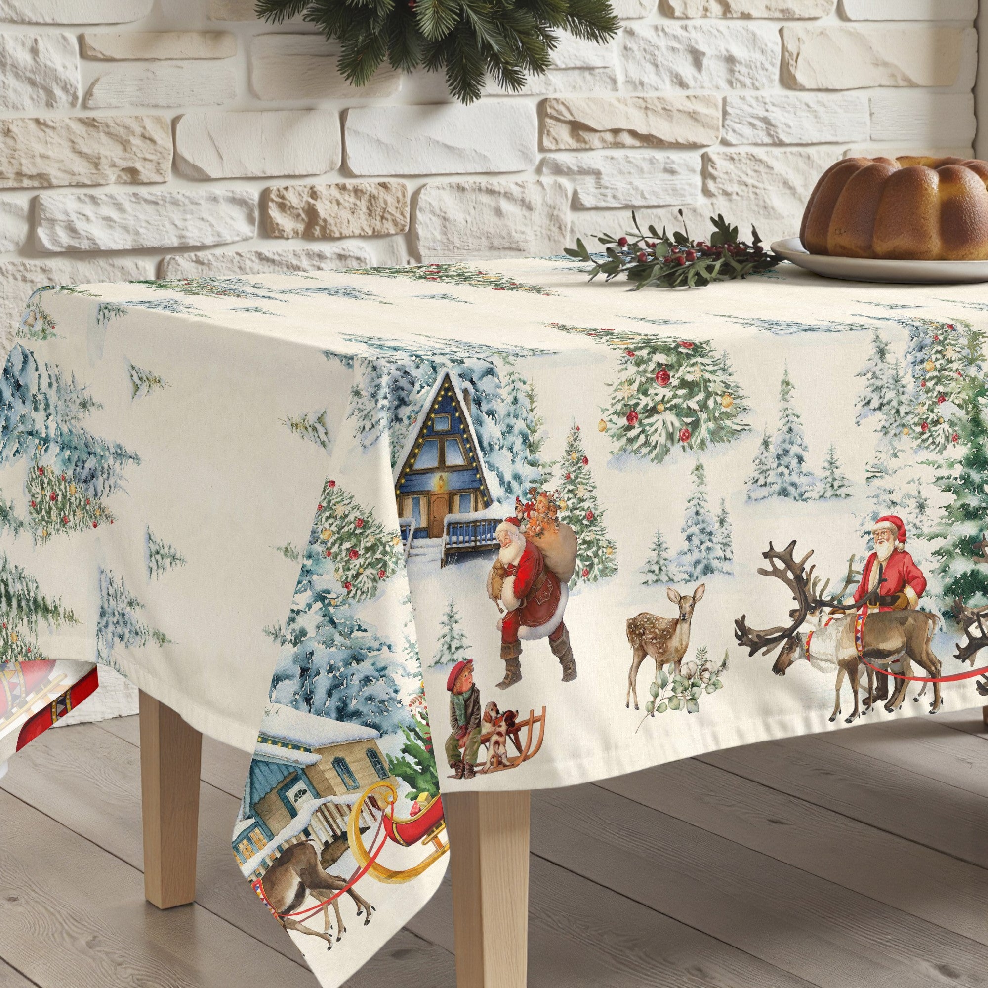 Mantel antimanchas Christmas landscape 100