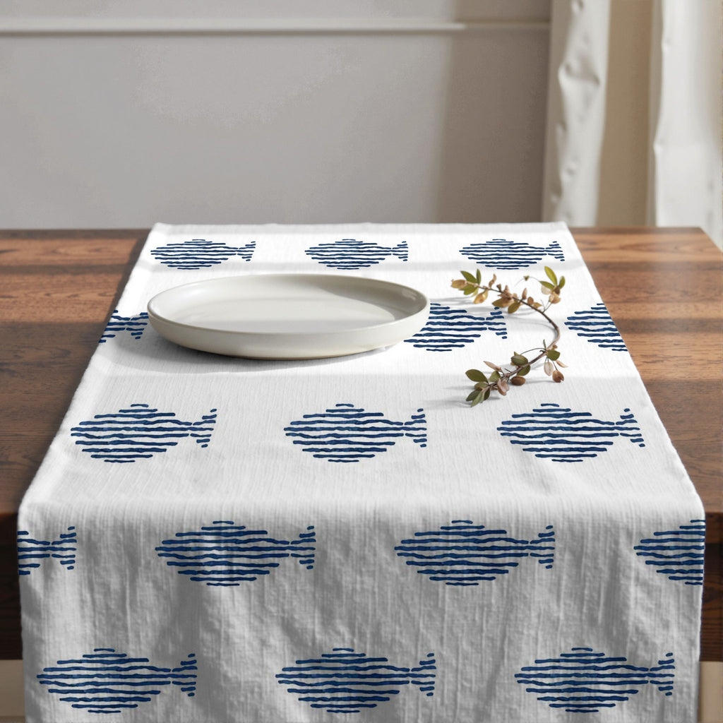 Camino de mesa 100% algodón Coord Marino Peces Red. 50x150 cm