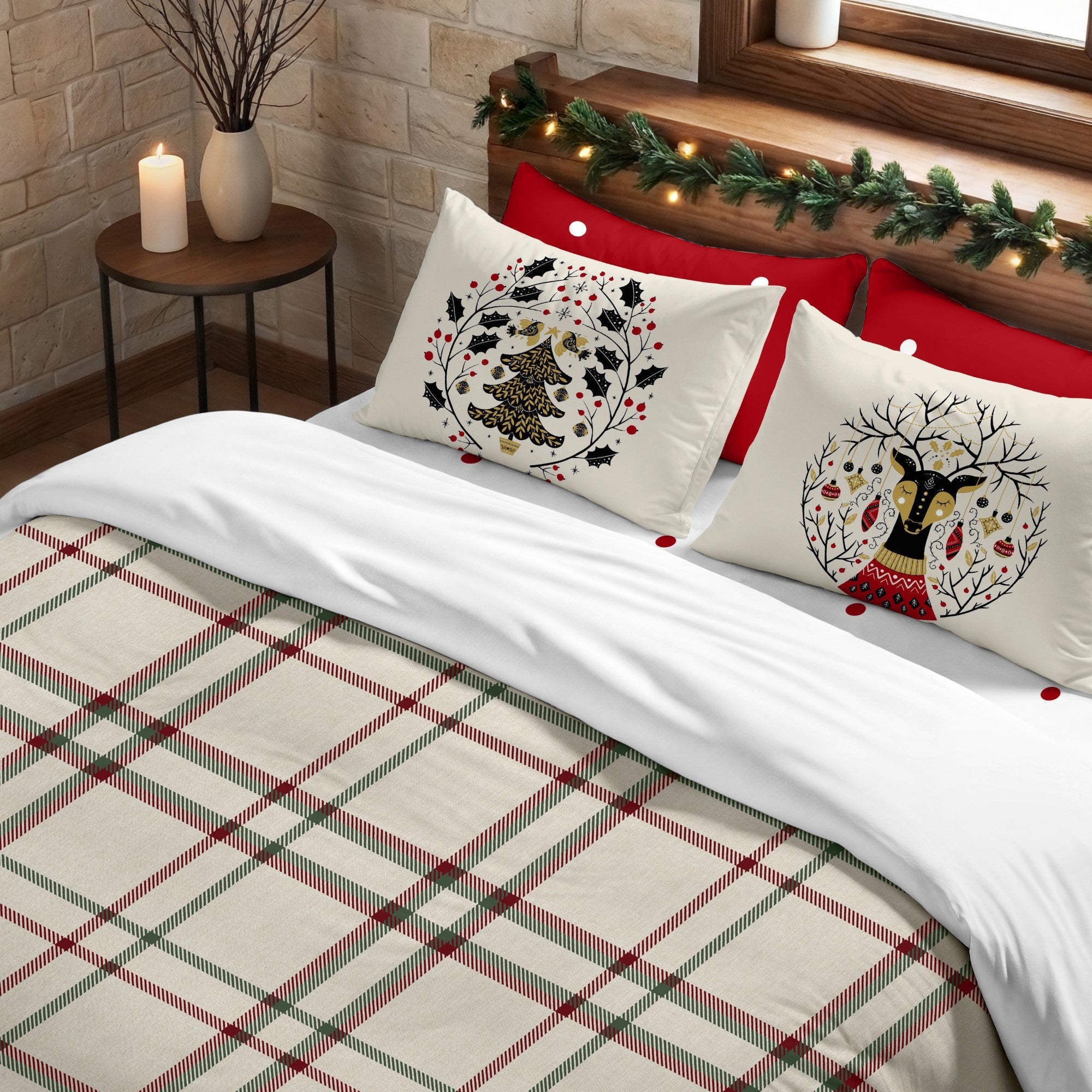 Funda nórdica con clicks reversible Terciopelo Cuadros Navidad