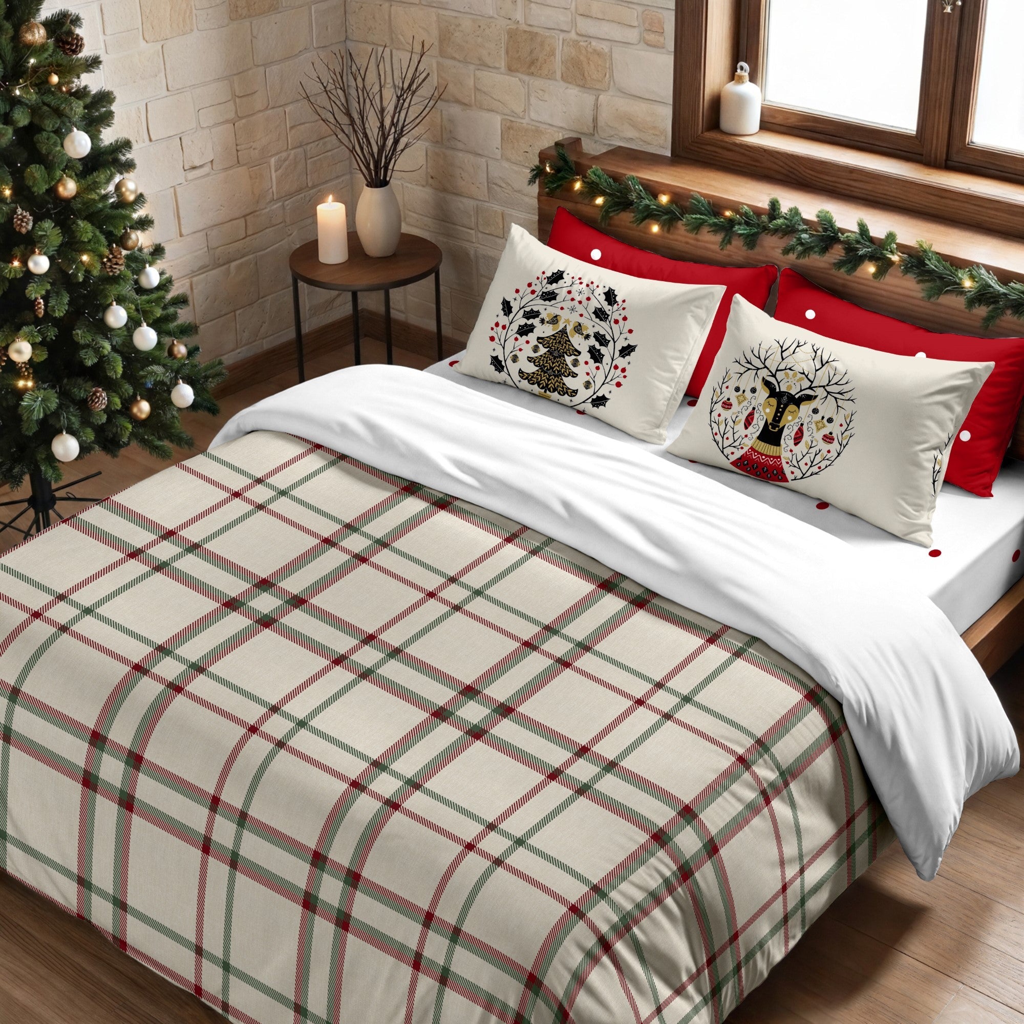Funda nórdica con clicks reversible Terciopelo Cuadros Navidad