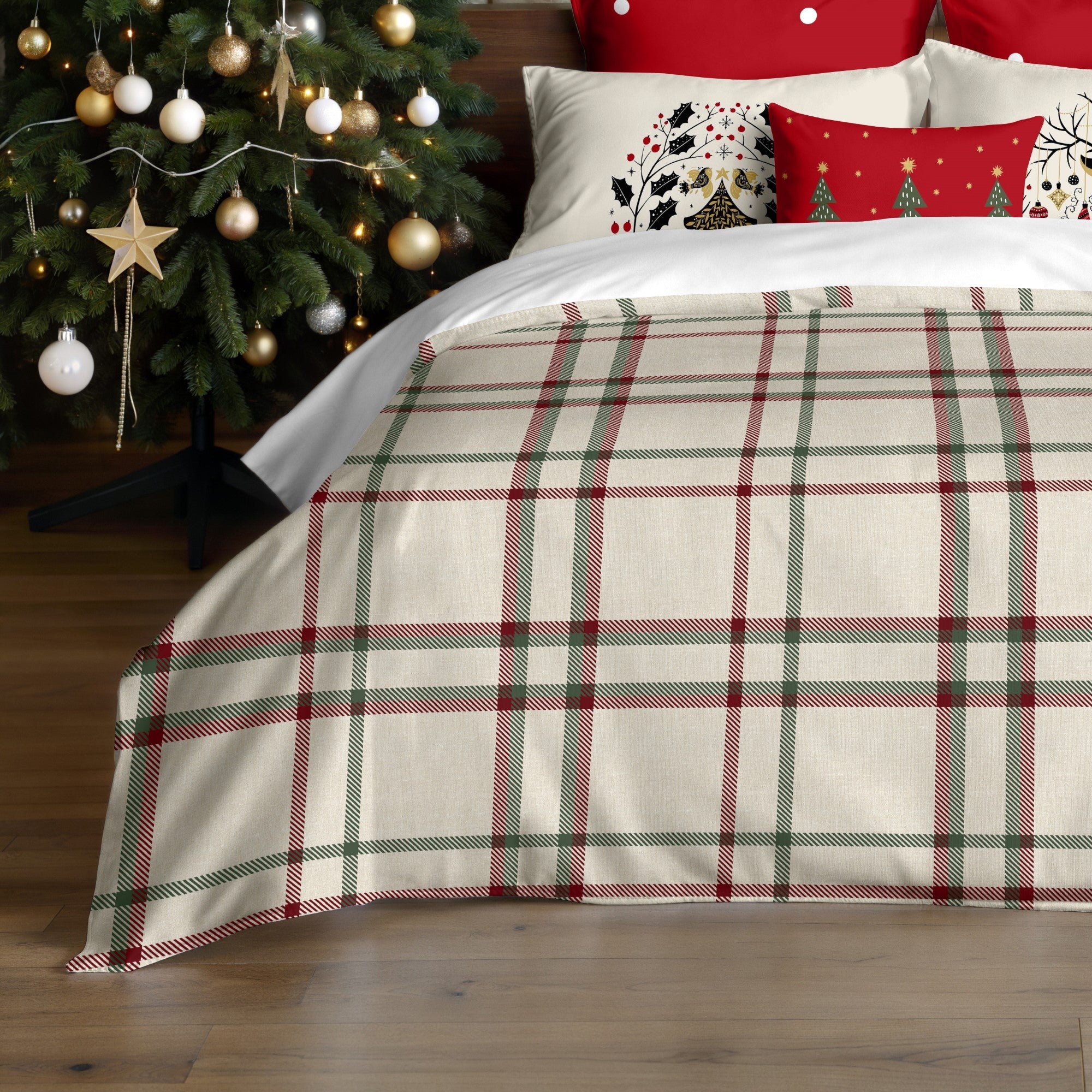 Funda nórdica con clicks reversible Terciopelo Cuadros Navidad