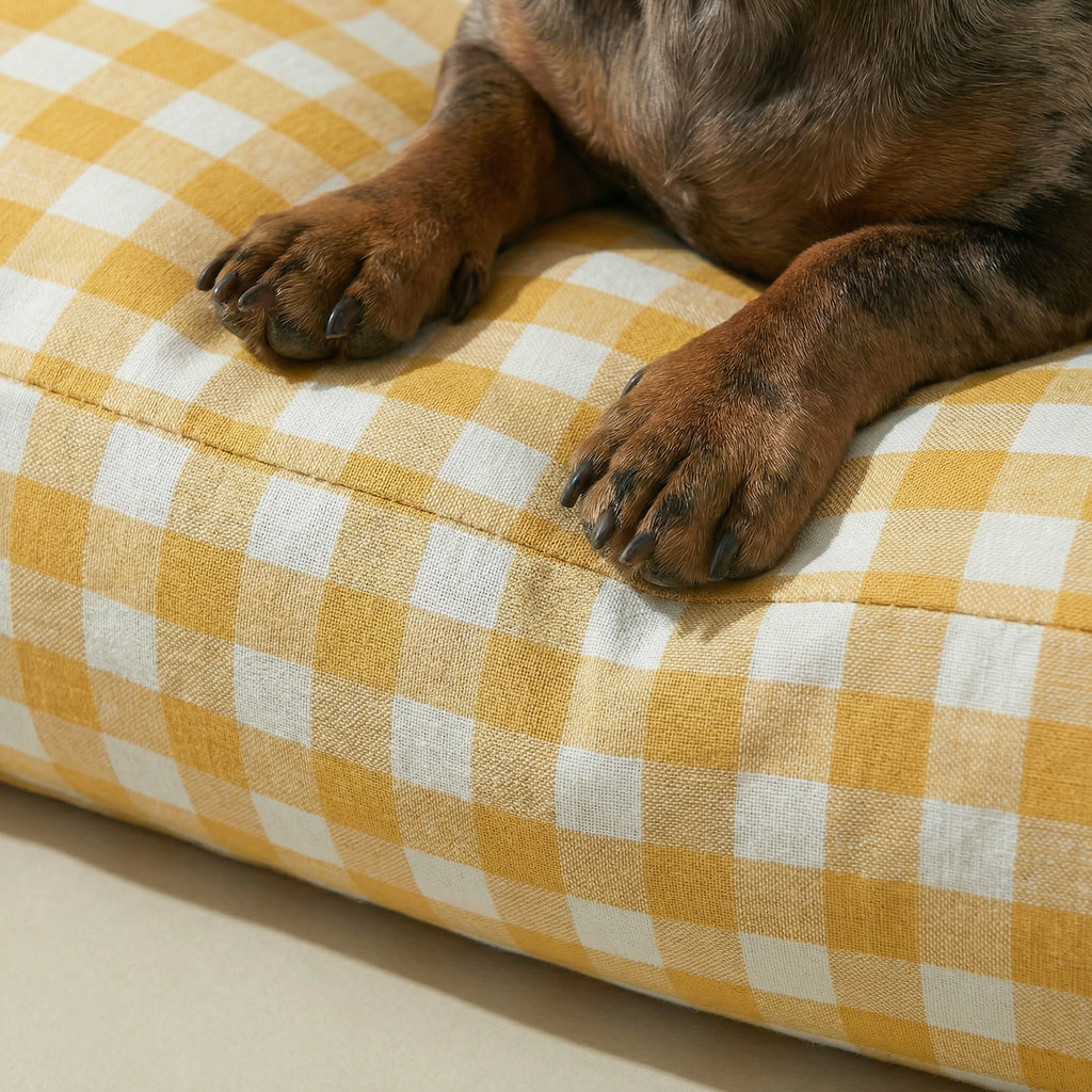 Cama para mascota gruesa y acolchada con acabado antimanchas Vichy Amarillo