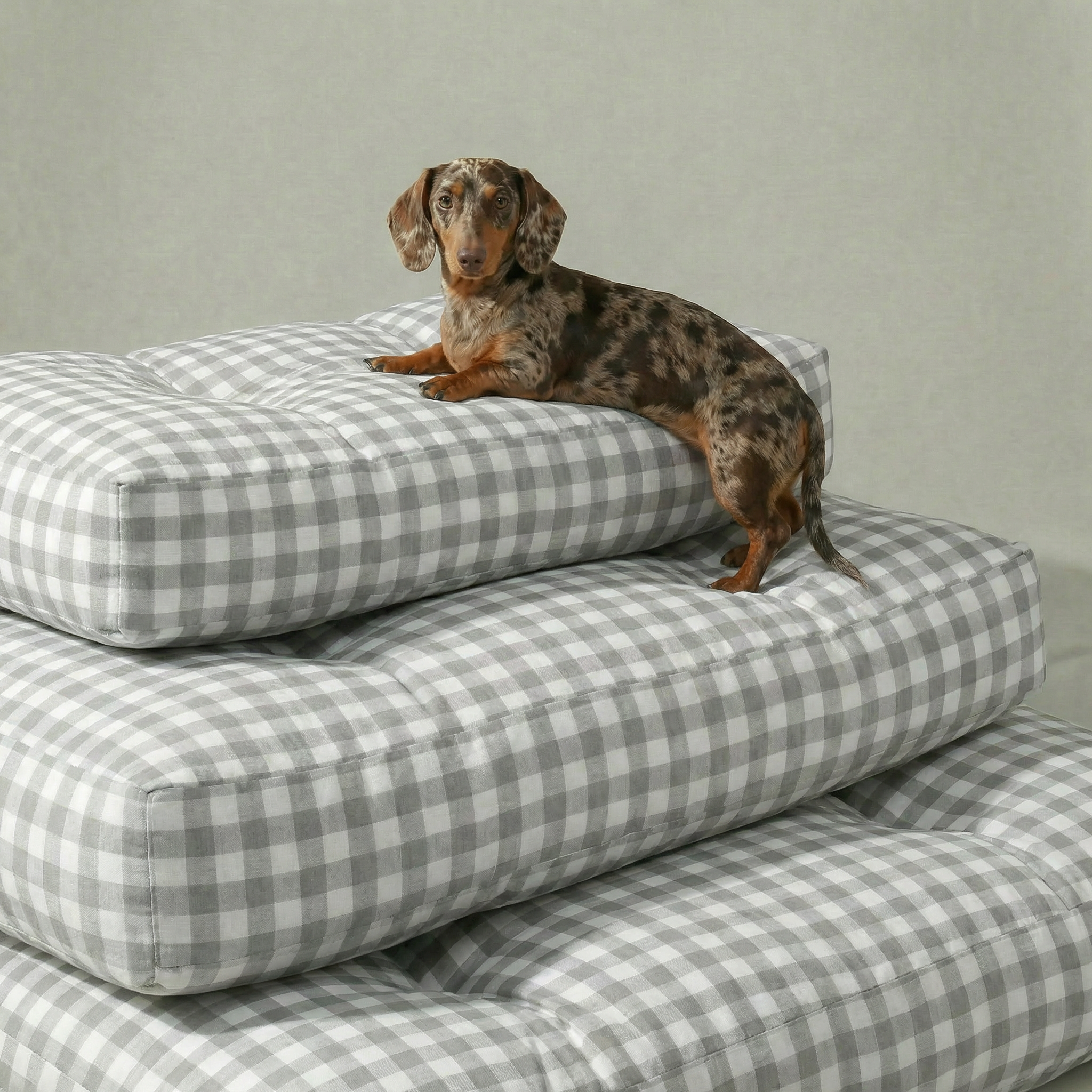 Cama para mascota gruesa y acolchada con acabado antimanchas Vichy Gris Claro
