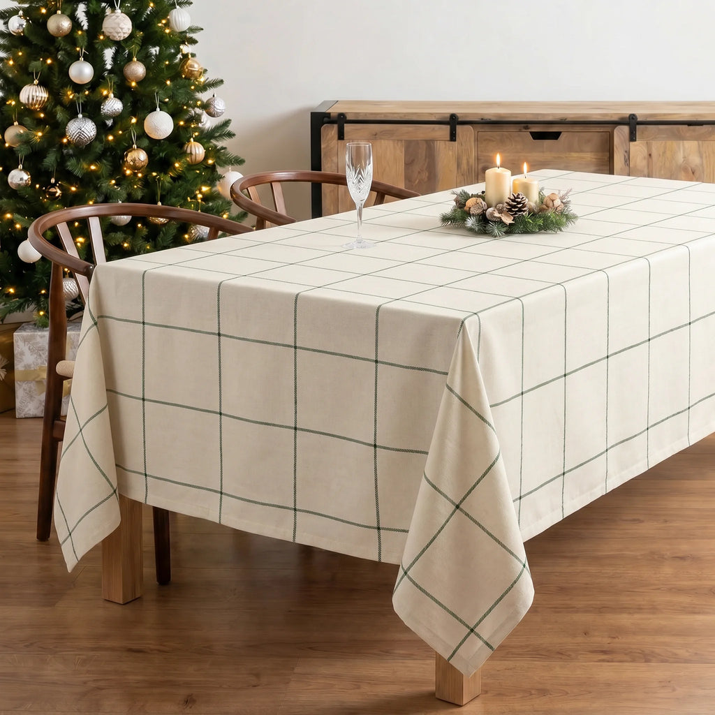 Mantel antimanchas 100% algodón Green windowpana 1225