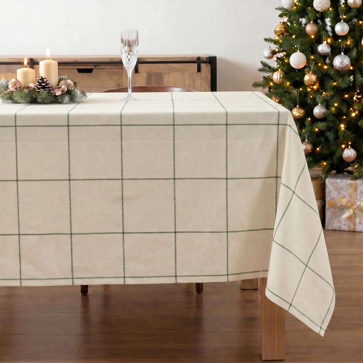 Mantel antimanchas 100% algodón Green windowpana 1225