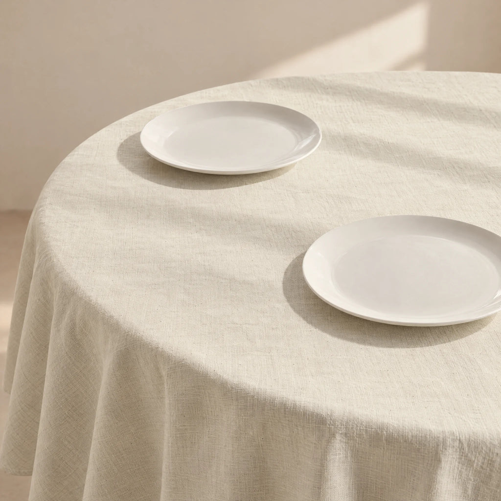 Rond vlekbestendig tafelkleed Naturel