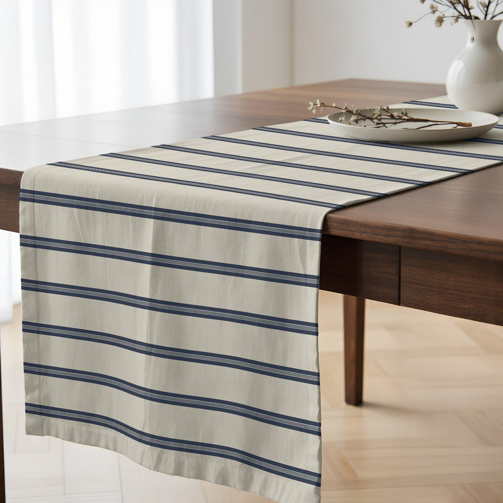 Camino de mesa 100% algodón Nua Beige Azul 50x150 cm