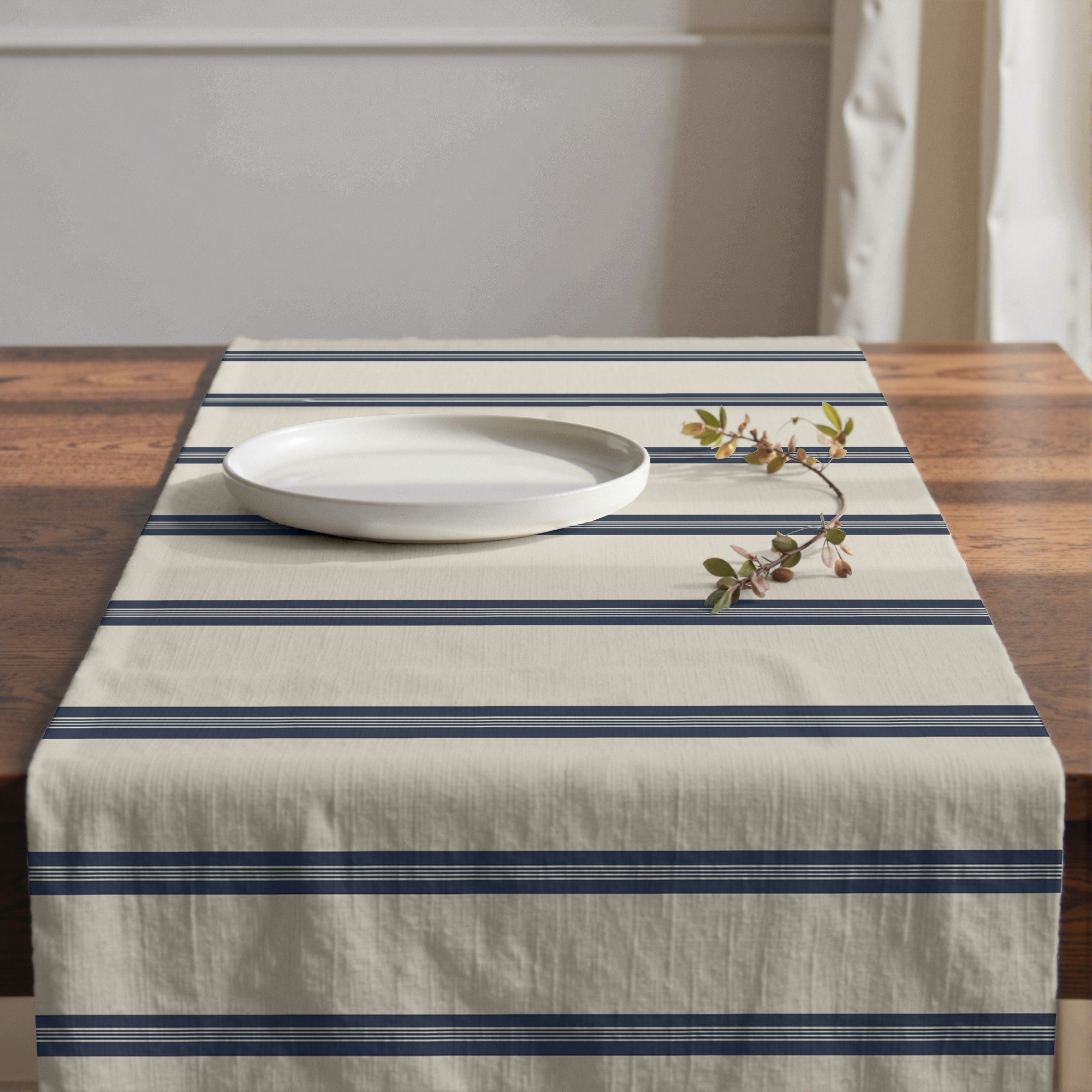 Camino de mesa 100% algodón Nua Beige Azul 50x150 cm