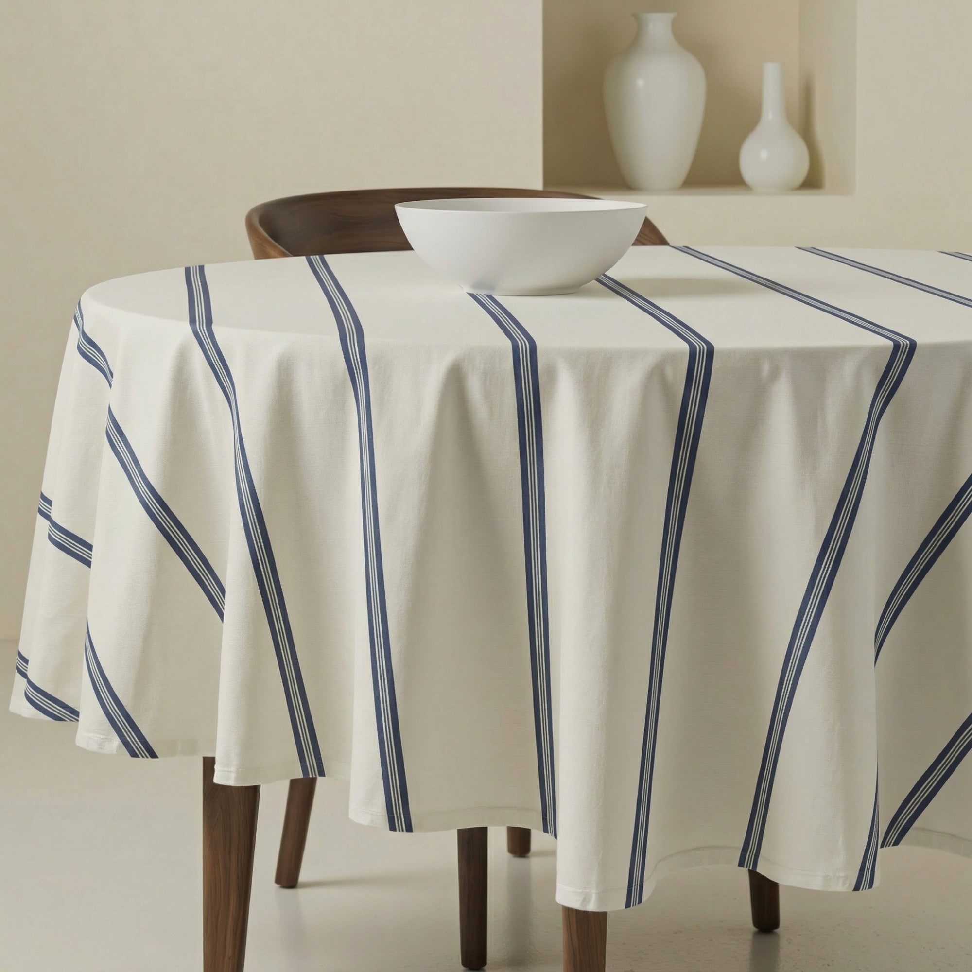 Mantel redondo resinado antimanchas Nua Beige Azul
