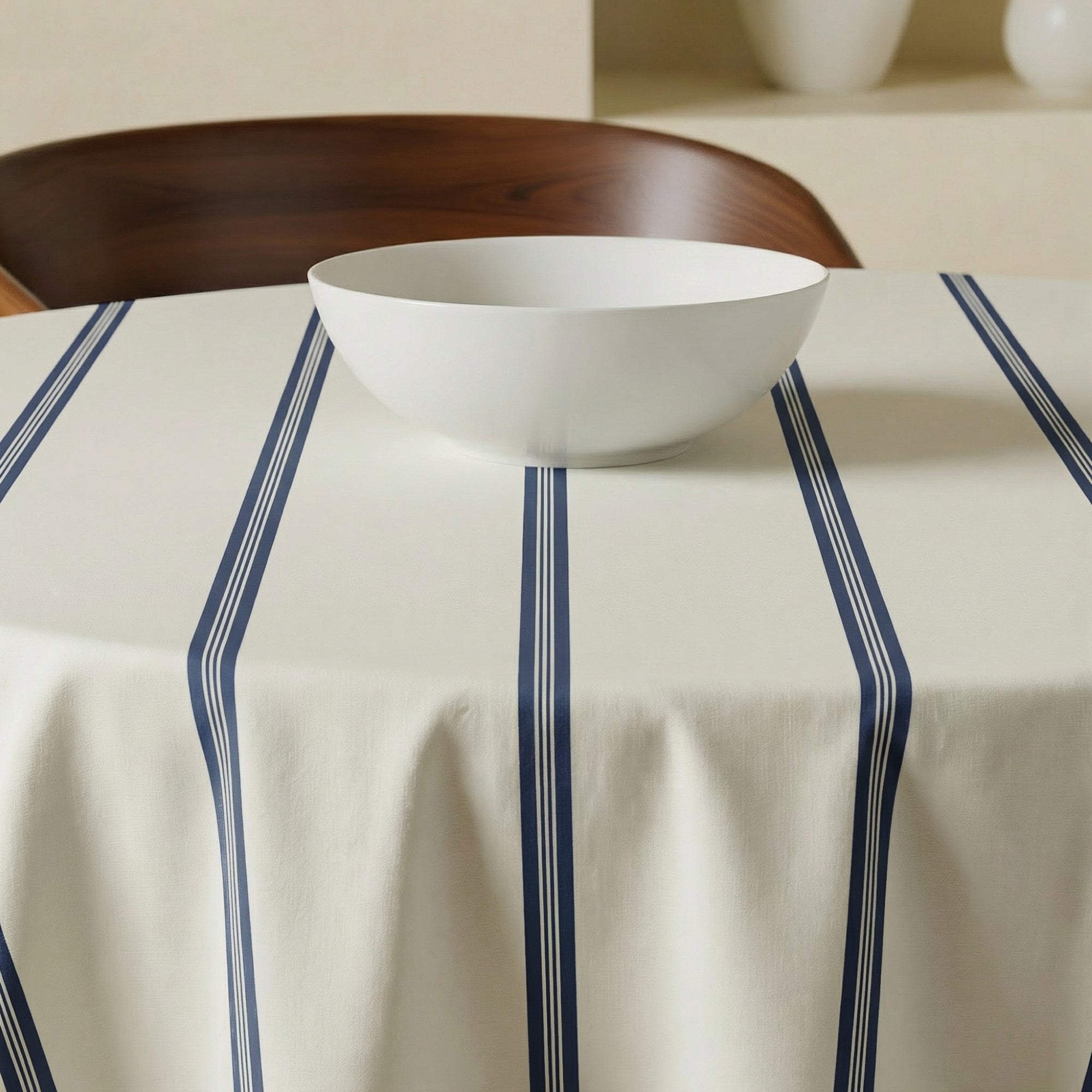 Mantel redondo resinado antimanchas Nua Beige Azul