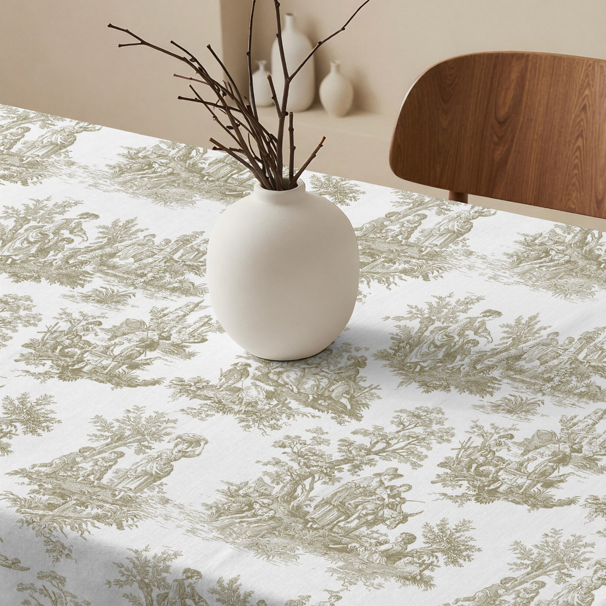 Fleckabweisende Tischdecke 100% Baumwolle Paulo Beige – Muaré