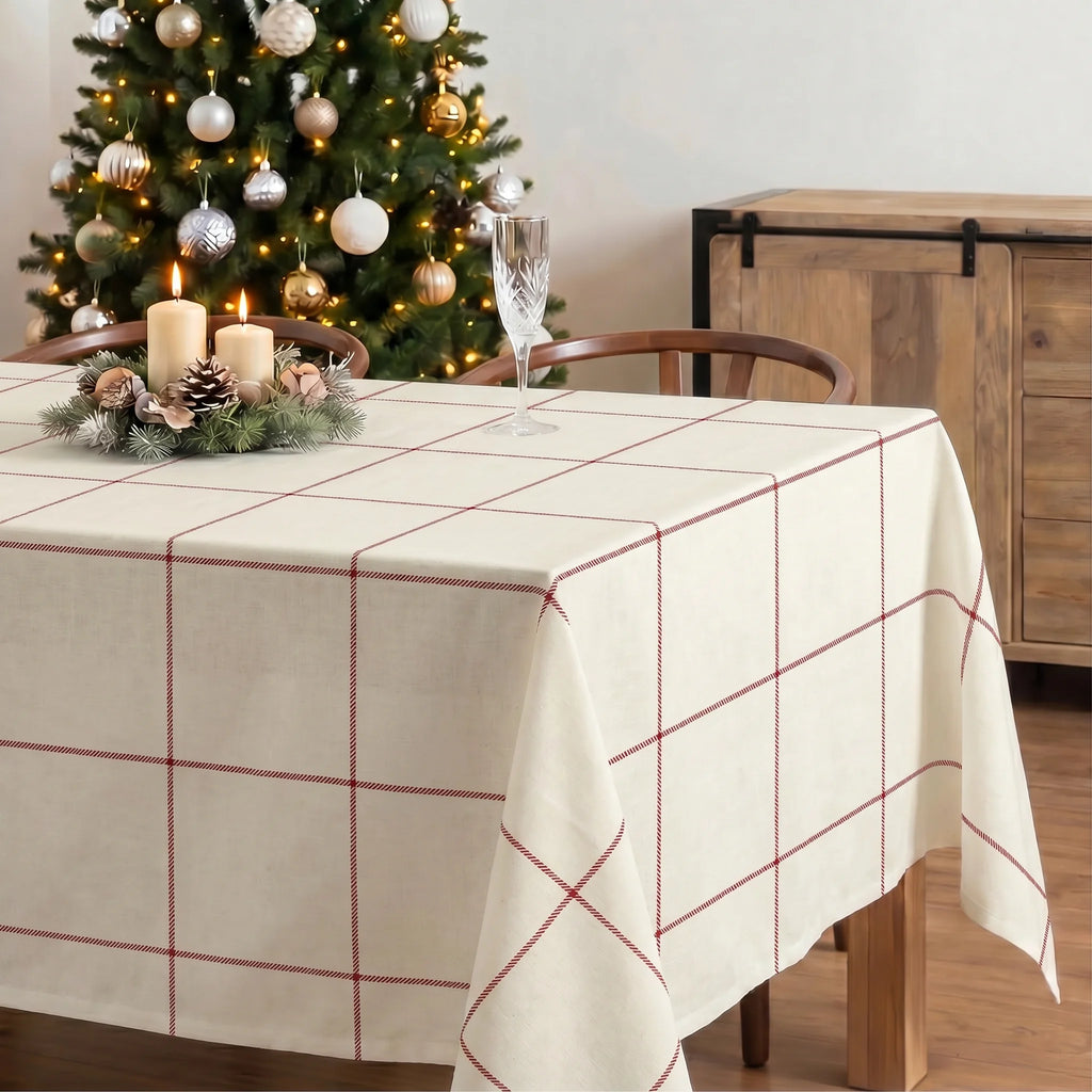 Mantel antimanchas 100% algodón Red windowpana 1225