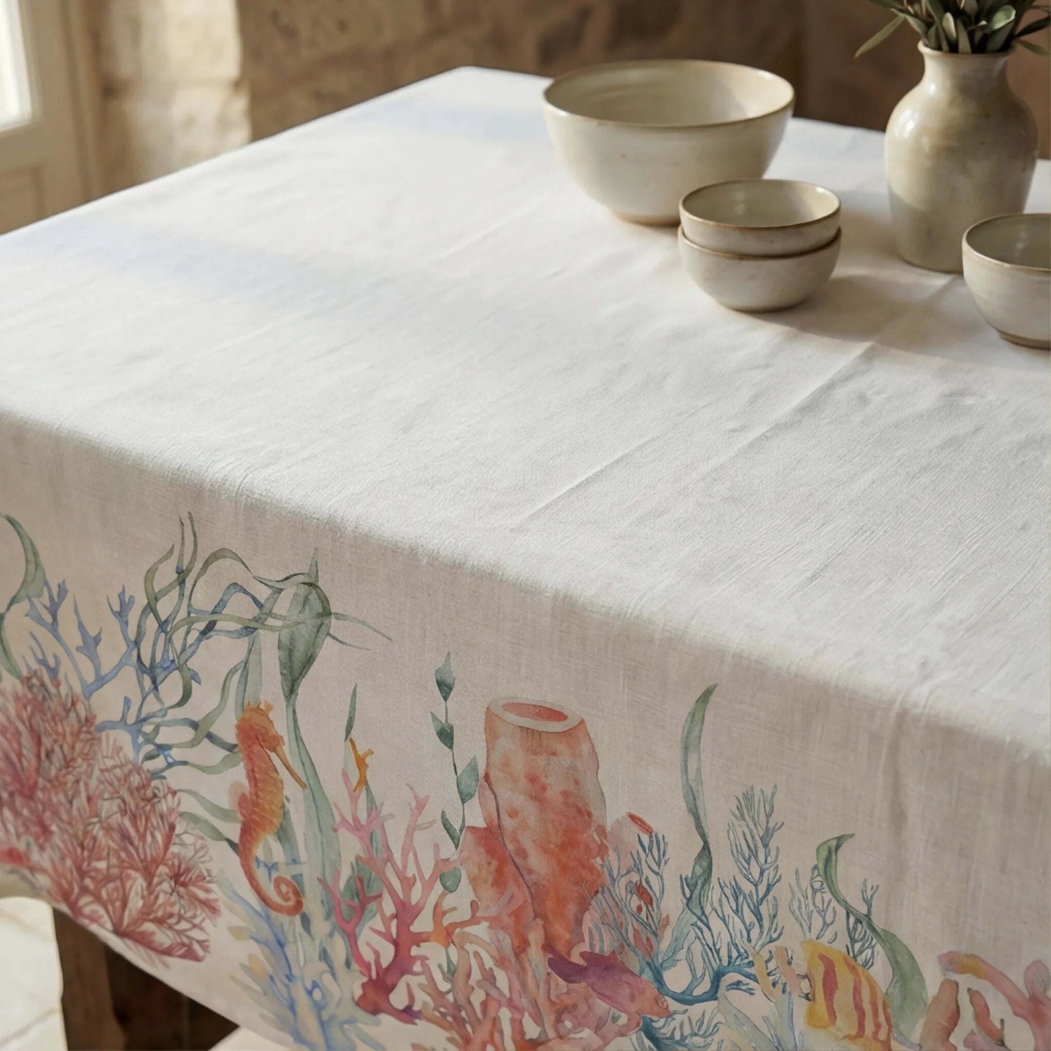 Mantel antimanchas 100% algodón Sea Elements
