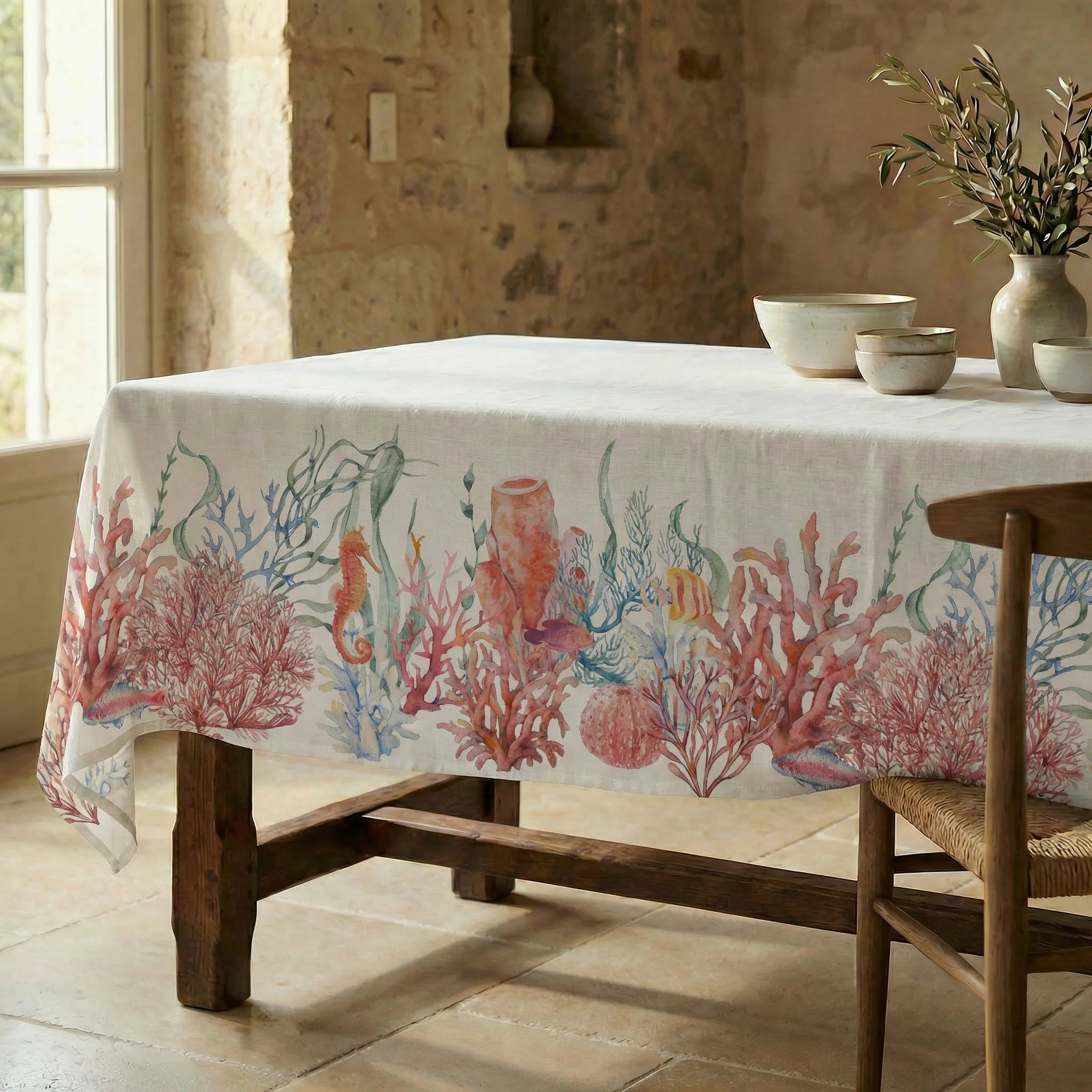 Mantel antimanchas 100% algodón Sea Elements