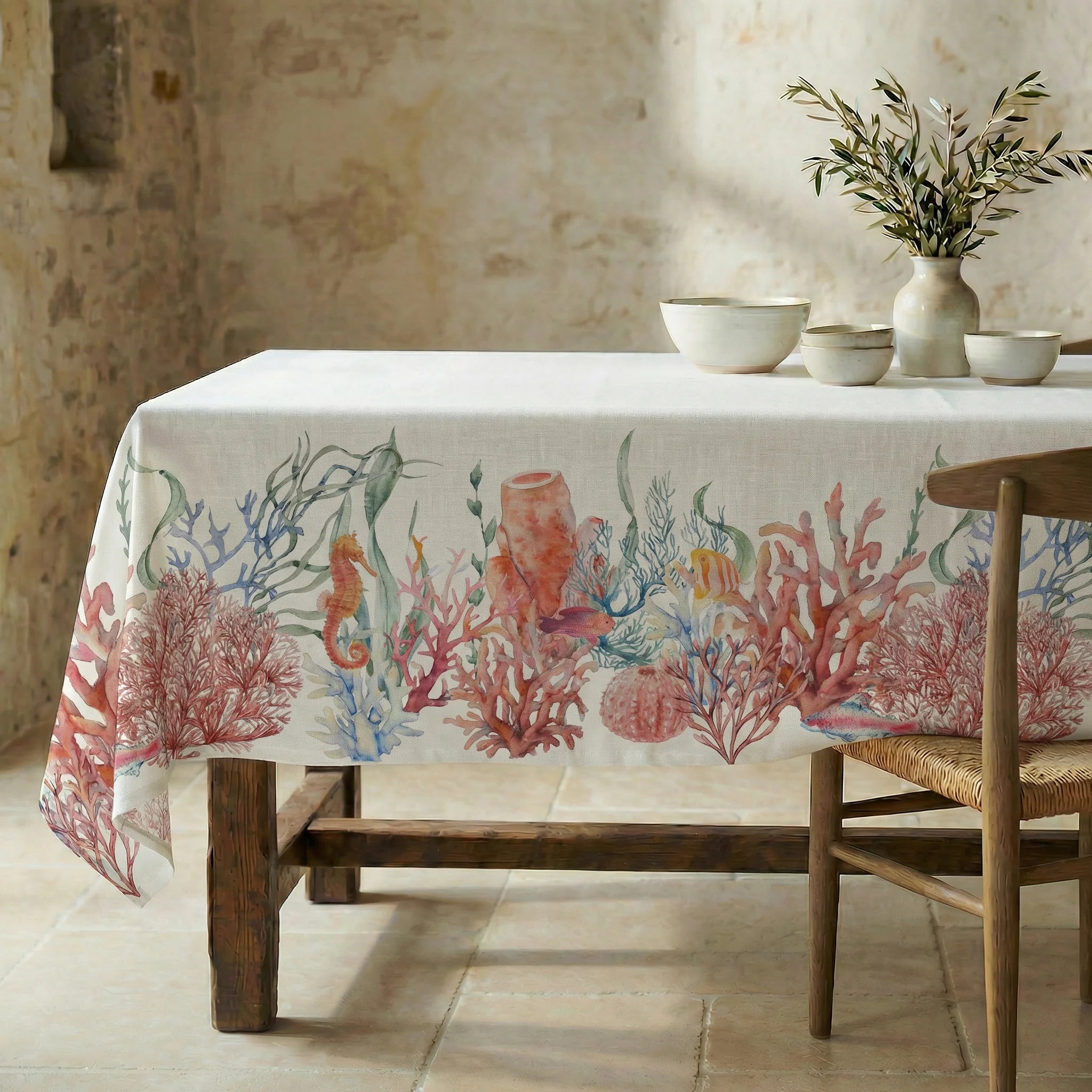 Mantel antimanchas 100% algodón Sea Elements