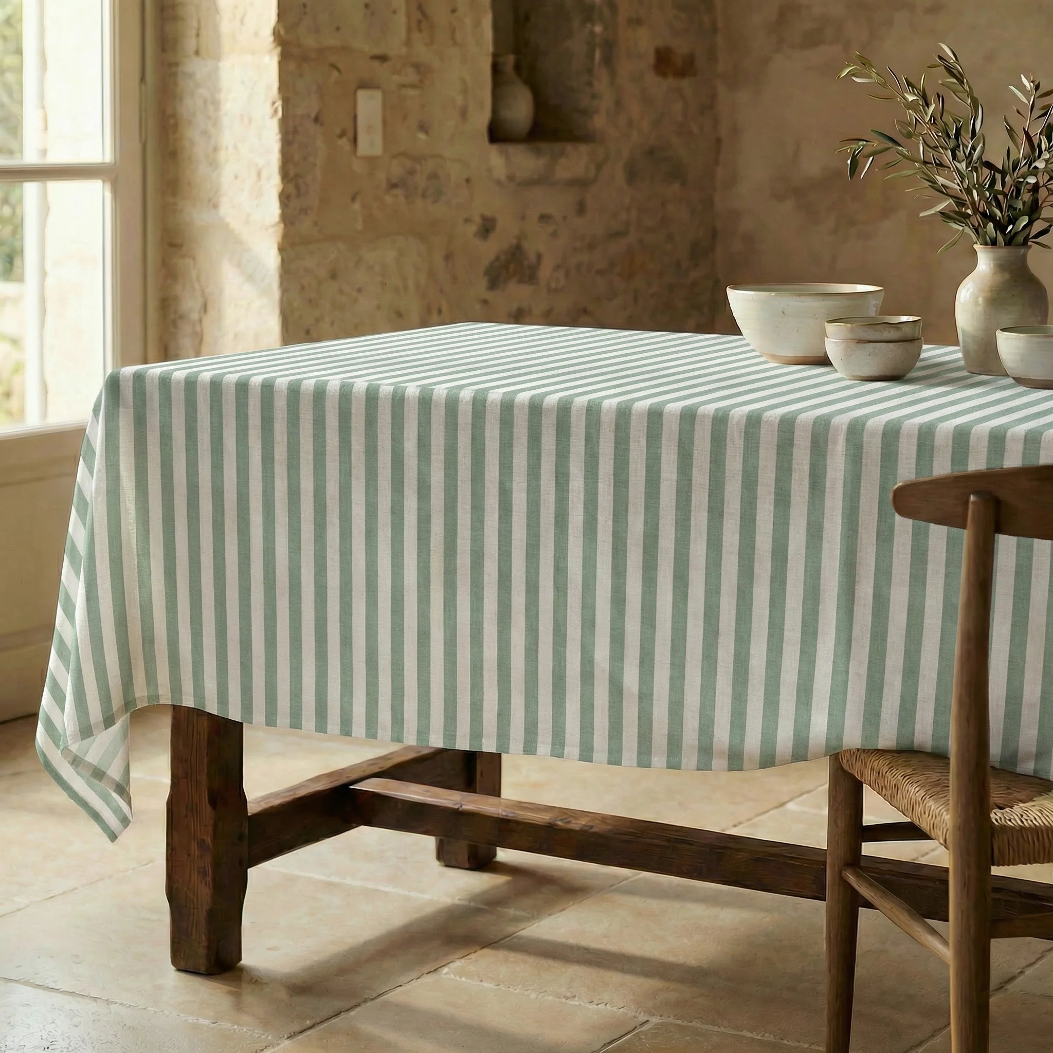 Mantel resinado antimanchas 100% algodón Seleni Verde