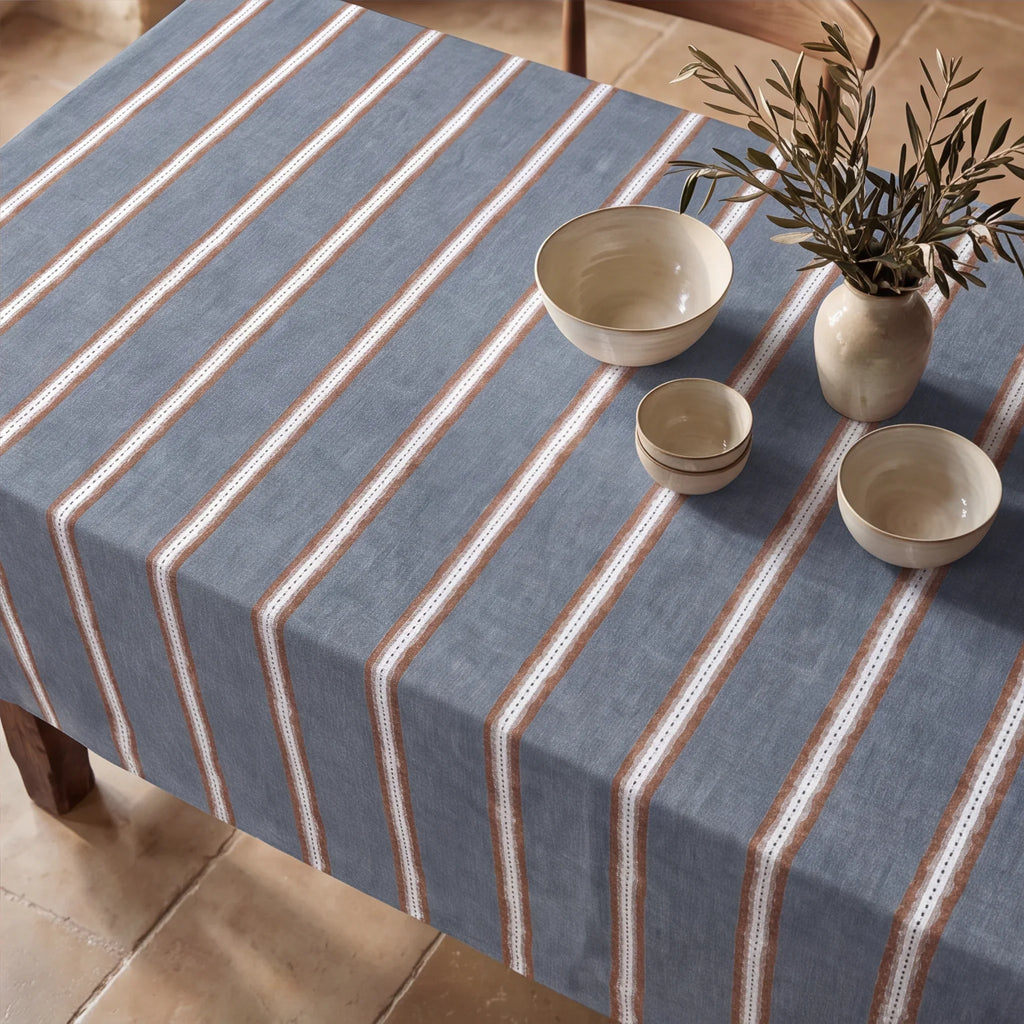 Mantel resinado antimanchas 100% algodón Teja Azul Soft