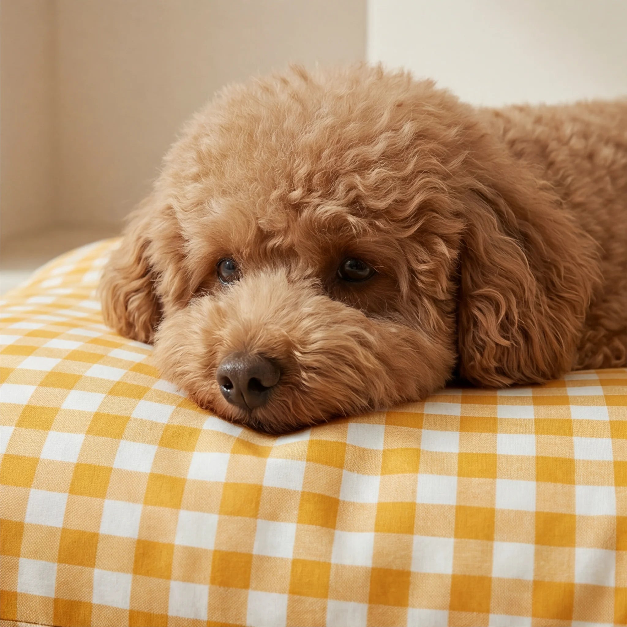 Funda para cama de mascota antimanchas Vichy Amarillo