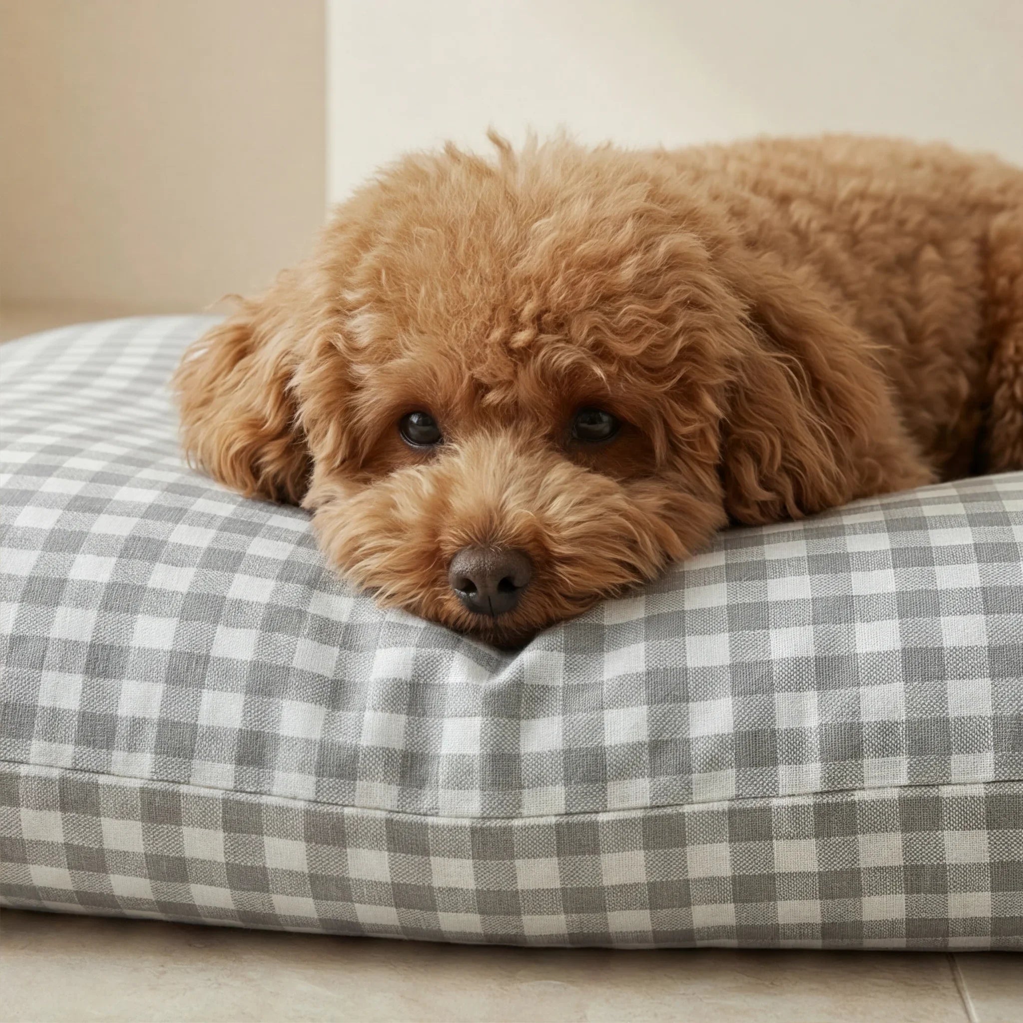 Funda para cama de mascota antimanchas Vichy Gris Claro