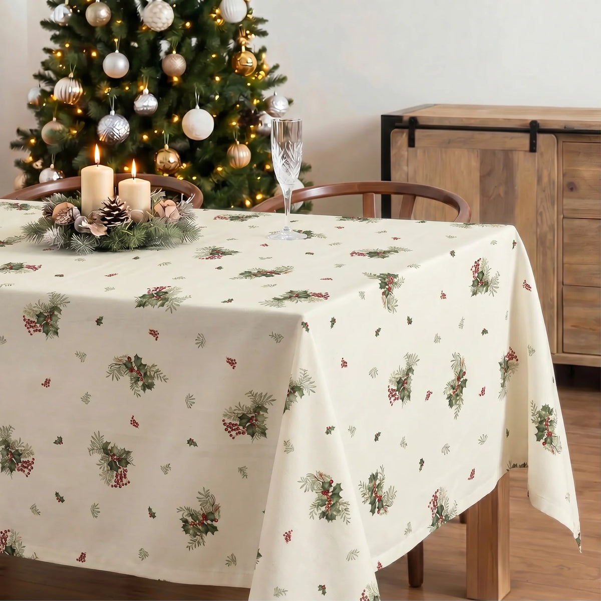 Mantel antimanchas 100% algodón Winter holly 1225