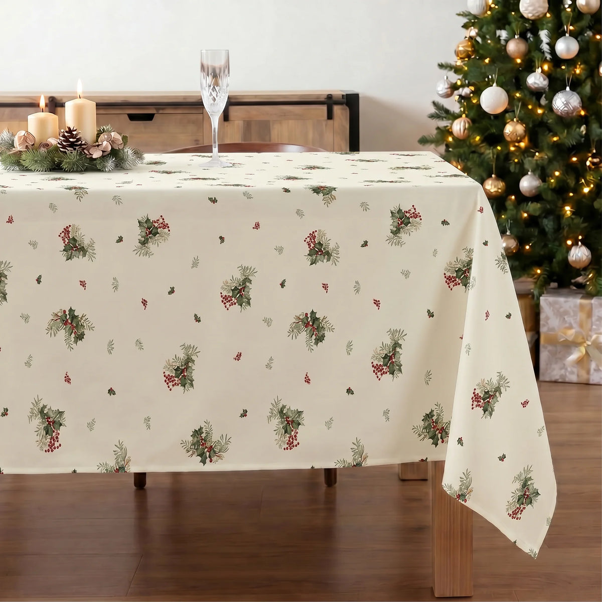 Mantel antimanchas 100% algodón Winter holly 1225