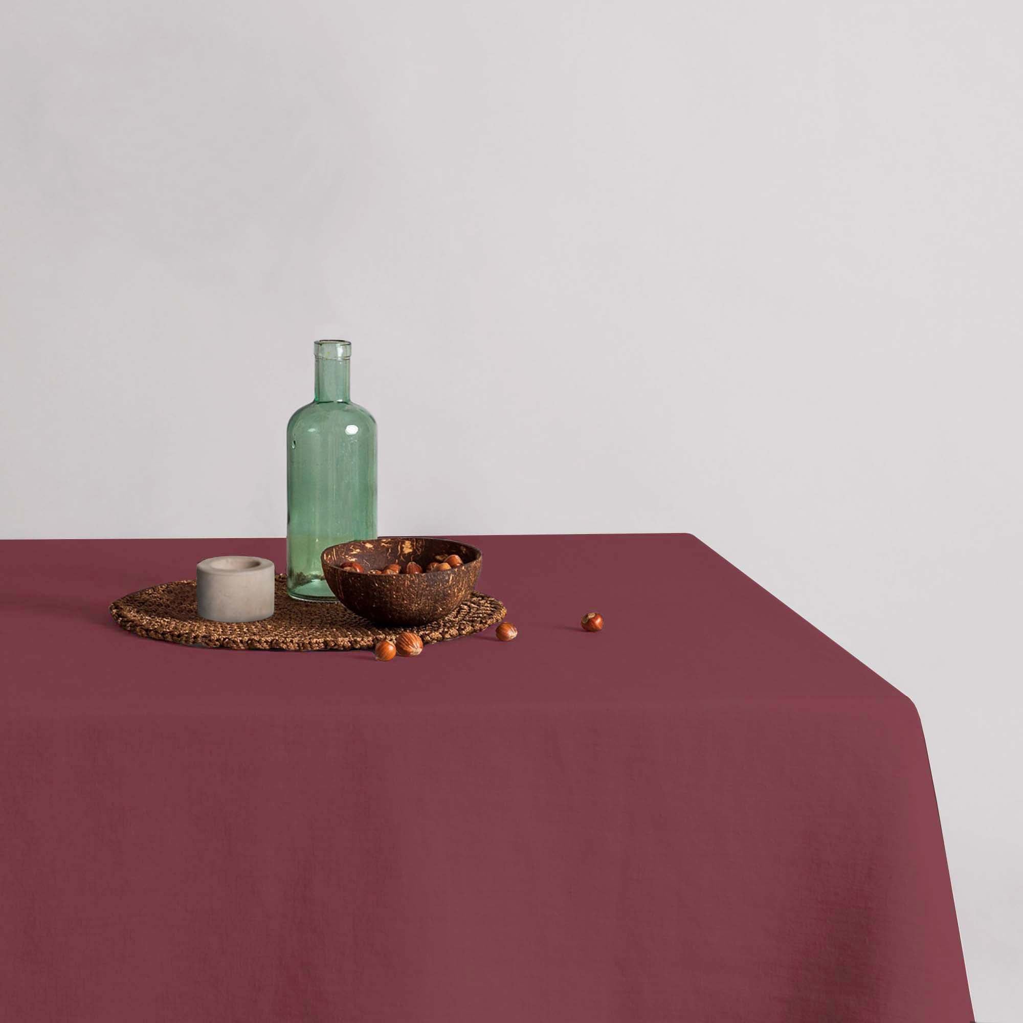 Mantel hidrofugo antimanchas Lino 100% Burdeos