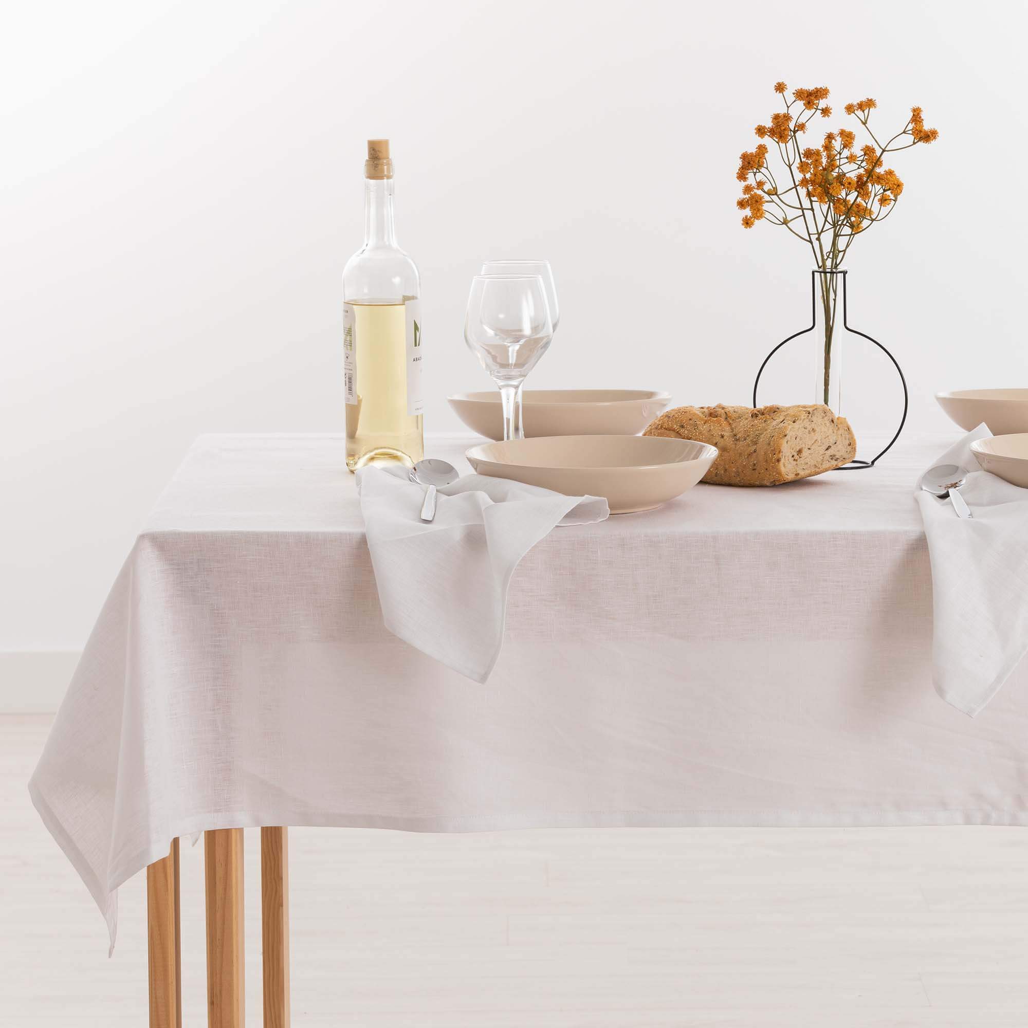 Mantel hidrofugo antimanchas Lino 100% Blanco