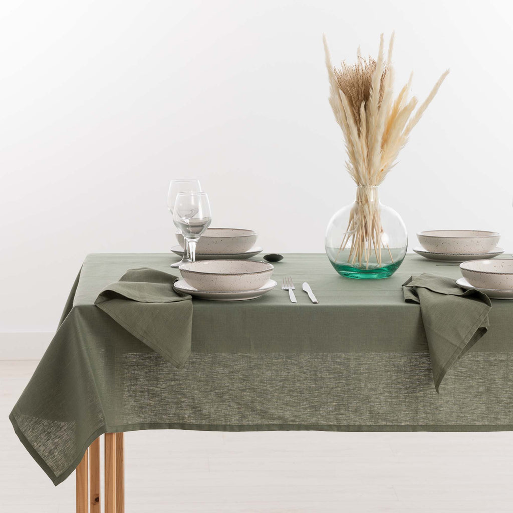 Mantel hidrofugo antimanchas Lino 100% Army Green
