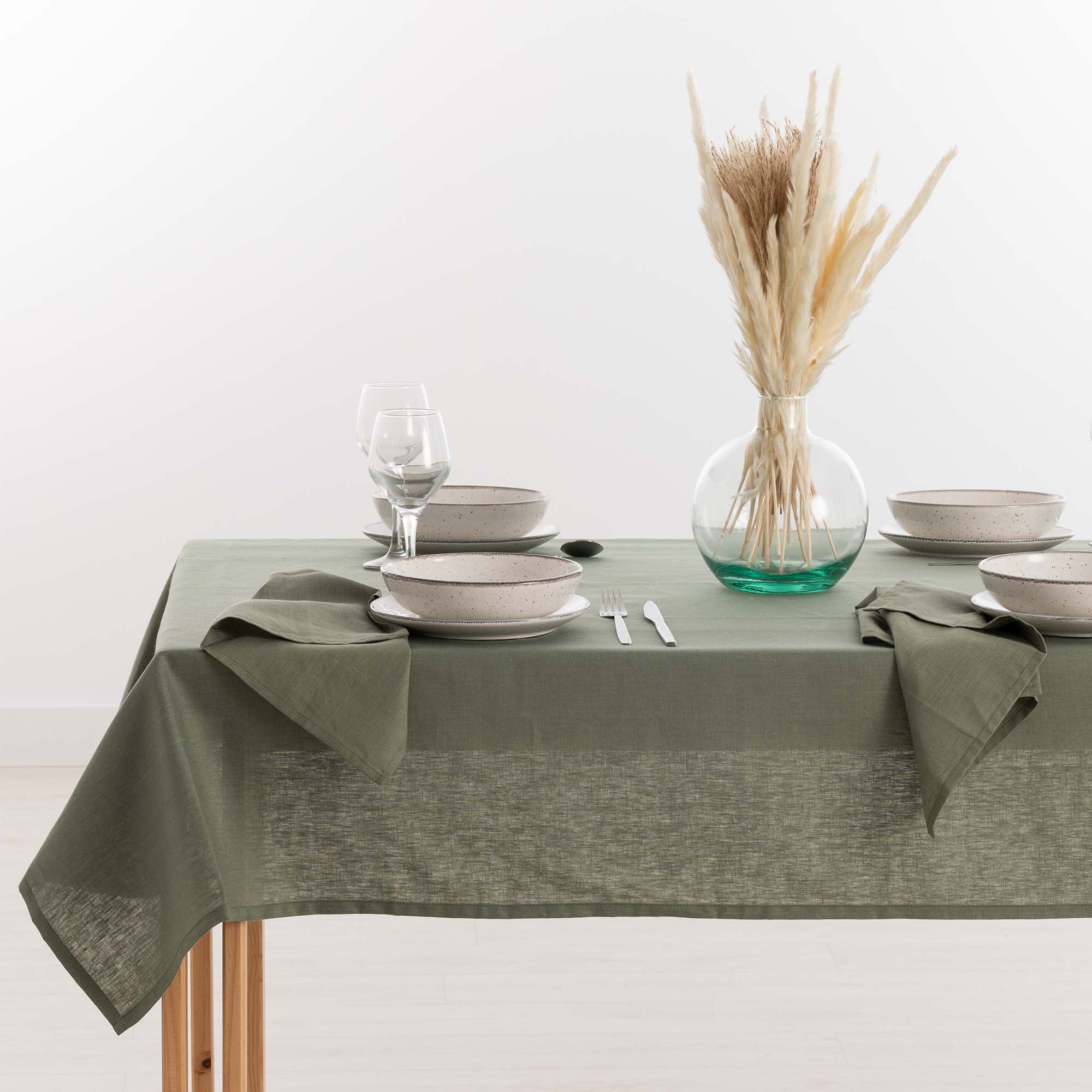 Mantel hidrofugo antimanchas Lino 100% Army Green
