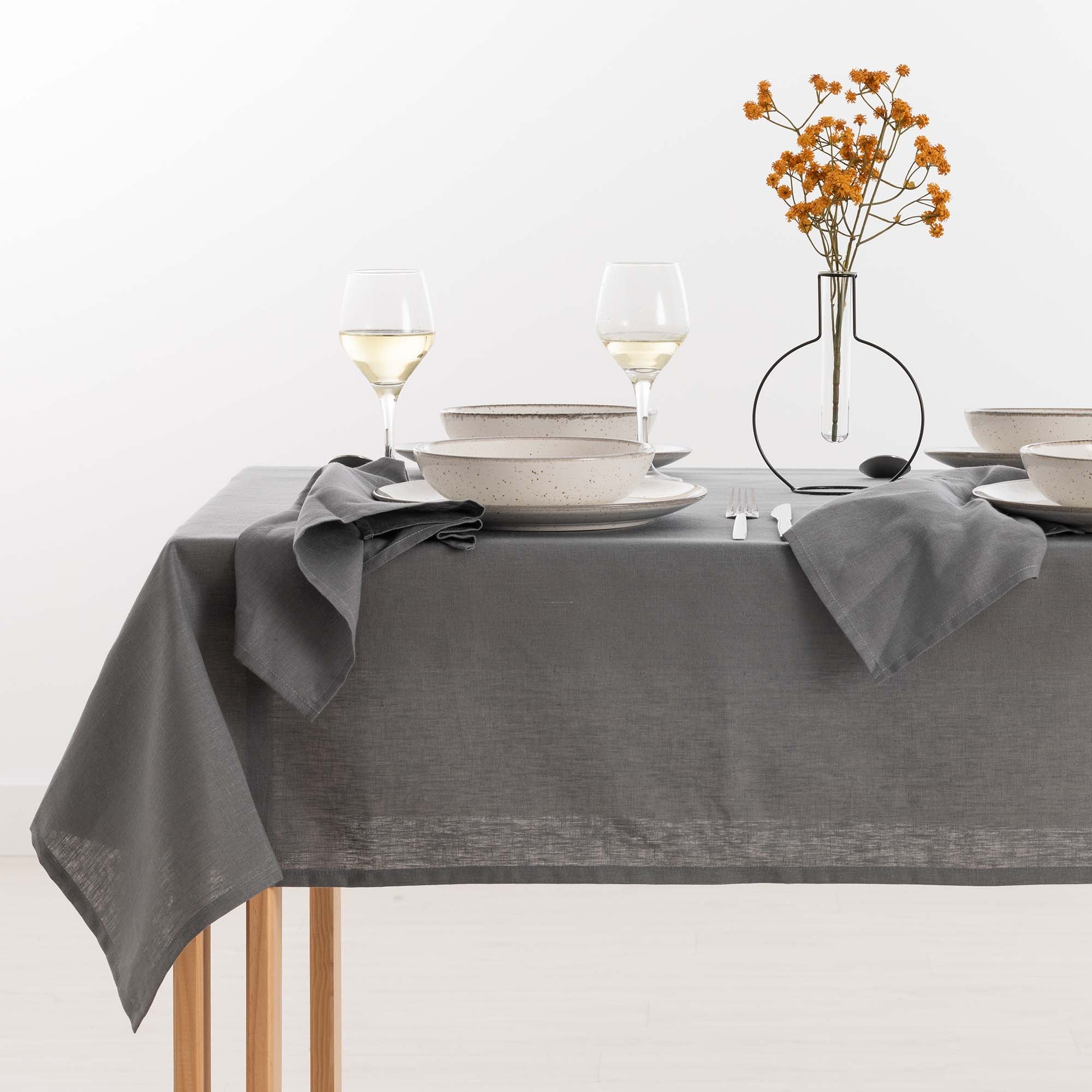 Mantel hidrofugo antimanchas Lino 100% Antracithe